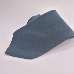 Giorgio Armani Cravatte Green Silk Tie With Blue Polka Dots Made In Italy